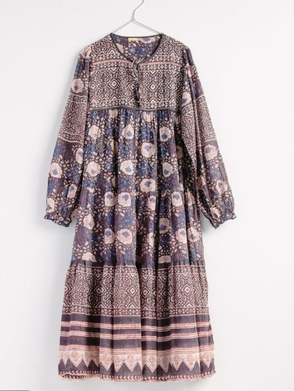 Matta NY Yamini Booj Dress XS Cotton Voile Block Print Boho Midi